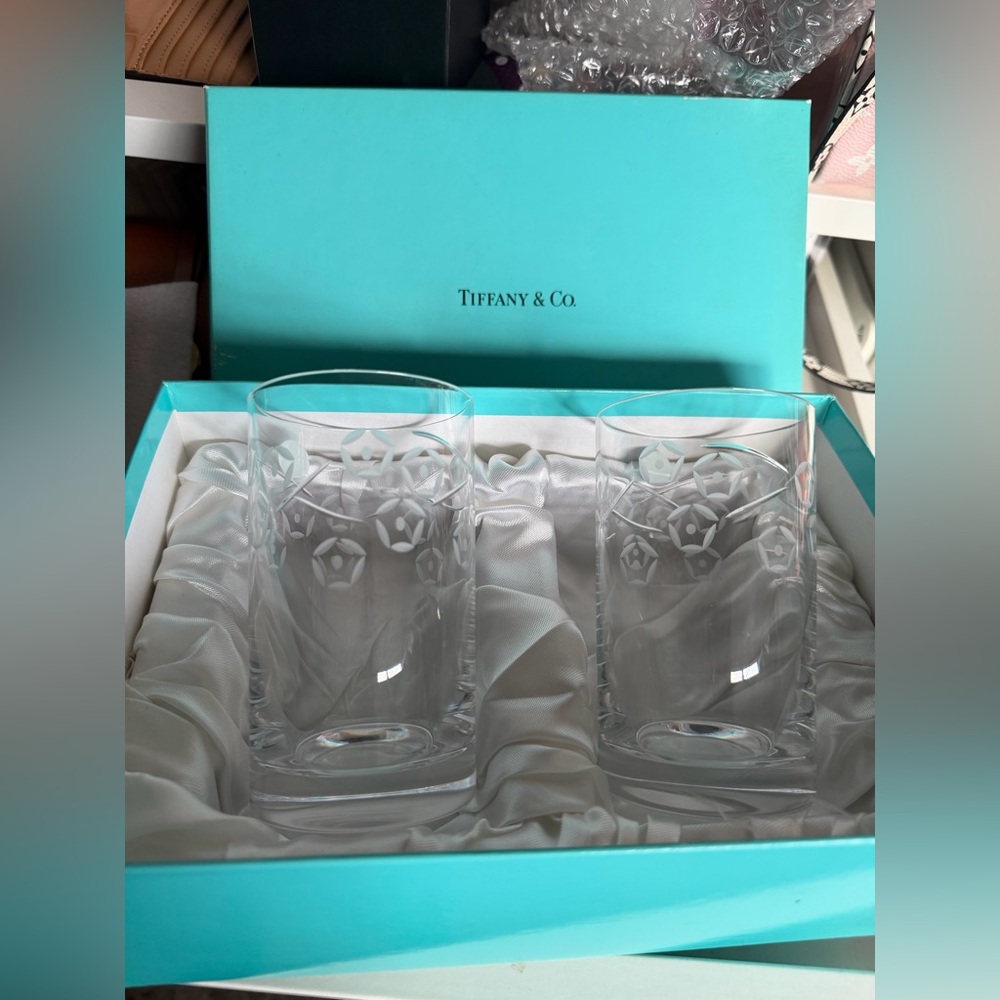 Tiffany & Co. Clear Etched Crystal Highball Glasses (Pair)
